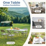DUMOS 4 Feet Folding Picnic Table, Plastic Table with Carrying Handle, Heavy Duty Portable Table for Camping Party, White - Image 5
