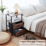 LOAKEKEL Night Stand Set 2, Nightstand with Charging Station, End Tables with Storage Shelf for Small Spaces, Bedside Table Side Tables with 2 Fabric Drawers for Bedroom, Rustic Brown, HETS020PBR - Image 5