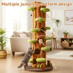 NUNU LAB 90.5 Inch Tall Cat Tree - Large Magic Forest Cat Tree Tower with Sisal Scratching Posts, Side Hideout & Platforms, Multi-Level Solid Wood Cat Condo with for Multi-Cat Homes (Large Green) - Image 8