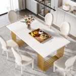 Tribesigns Modern Dining Table for 6-8 People, 70.8 Inches Long White Room Kitchen, Wood Kitchen with Gold Metal Legs, Rectangular Dinner Room, Family Gathering - Image 6