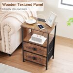 LOAKEKEL Night Stand Set 2, Nightstand with Charging Station, End Tables with Storage Shelf for Small Spaces, Bedside Table Side Tables with 2 Fabric Drawers for Bedroom, Rustic Brown, HETS020PBR - Image 9