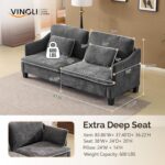 VINGLI 84" Modern Sofa Couch, Linen Velvet 2-Seater Loveseat with Piped Cushions, Removable Cover & 2 Throw Pillows, Upholstered Couches for Living Room, Apartment, Office | Piped Cushions Sofa - Image 3