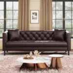 IDEALHOUSE Mid Century Modern Sofa 81 inch, Faux Leather Sofa 3 Seater, Apartment Sofa for Living Room, Chesterfield Tufted Couch with Deep Seats and 2 Pillows, Sectional Style Couch, Dark Brown - Image 5