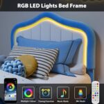 GarveeHome Upholstered Twin Bed Frame with Led Lights and Storage Drawer, Cute Velvet Led Bed Frame with Headboard for Kids, Girls, Boys, No Box Spring Needed, Wooden Slats, Noise Free, Blue - Image 8