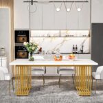 Tribesigns Modern Dining Table for 6-8 People, 70.8 Inches Long White Room Kitchen, Wood Kitchen with Gold Metal Legs, Rectangular Dinner Room, Family Gathering - Image 9