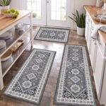 HEBE Boho Kitchen Rug Sets 3 Piece with Runner Non Slip Kitchen Rugs and Mats Washable Kitchen Mats for Floor Thick Kitchen Floor Mat Carpet Runner Rugs for Hallway Laundry Holiday Decor - Image 2