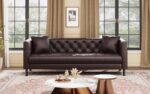 IDEALHOUSE Mid Century Modern Sofa 81 inch, Faux Leather Sofa 3 Seater, Apartment Sofa for Living Room, Chesterfield Tufted Couch with Deep Seats and 2 Pillows, Sectional Style Couch, Dark Brown - Image 9