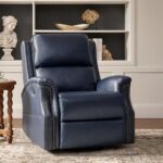 HULALA HOME Genuine Leather Recliner Chair, Swivel Rocker Chair with Thick Seat, Classic Push Back Armchair with Backrest, Nailhead Trim, Navy - Image 2