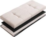 CUYOCA Storage Ottoman Bench Foldable Seat Footrest End of Bed Ottoman with Flipping Lid for Living Room, 75L, 30 inches Linen Fabric Beige - Image 10