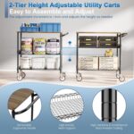 Leteuke Rolling Kitchen Carts with Wheels, 34" L x 17.5" W, 3-Tier Heavy Duty Utility Cart with Wood Tabletop, NSF Commercial Metal Serving Cart with Handle and Shelf Liner for Kitchen, Black - Image 5