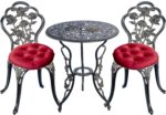 Mandolin Patio Table and Chairs,5 Piece Outdoor Dining Set,Rust-Resistant Cast Aluminum Bistro Set with Cushion.Rose Design (Copper) - Image 2