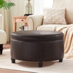 30-Inch Round Storage Ottoman, Modern Ottoman Coffee Table with Removable Top for Living Room, Bedroom, Office (Brown) - Image 2