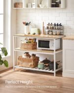 VASAGLE Kitchen Island with 3 Shelves, 47.2 Inches Width Kitchen Shelf with Large Worktop, Stable Steel Structure, Industrial, Easy to Assemble, Oak Color and White UKKI001W09 - Image 8