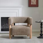 Christopher Knight Home Carly Low Profile Accent Chair, Round Backrest Side Chair, Living Room Armchair with Boucle Fabric Cushion,Comfy Reading Chair for Bedroom,Wooden Single Lounge Sofa,Light Camel - Image 2