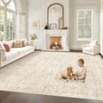 Living Room Rugs 8x10: Washable Moroccan Geometric Boho Rug Farmhouse Non Slip Stain Resistant Large Rug Low Pile Soft Carpet for Bedroom Dining Room Children Room (Beige,8'x10') - Image 2