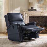 HULALA HOME Genuine Leather Recliner Chair, Swivel Rocker Chair with Thick Seat, Classic Push Back Armchair with Backrest, Nailhead Trim, Navy - Image 9