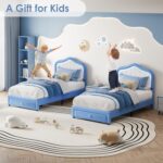 GarveeHome Upholstered Twin Bed Frame with Led Lights and Storage Drawer, Cute Velvet Led Bed Frame with Headboard for Kids, Girls, Boys, No Box Spring Needed, Wooden Slats, Noise Free, Blue - Image 5
