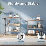 Leteuke Rolling Kitchen Carts with Wheels, 34" L x 17.5" W, 3-Tier Heavy Duty Utility Cart with Wood Tabletop, NSF Commercial Metal Serving Cart with Handle and Shelf Liner for Kitchen, Black - Image 8