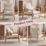 Karl home Midcentury Accent Chair for Living Room, Chenille Upholstered Lounge Armchair with Lumbar Pillow, Ruffle-Designed Cozy Reading Chair with Wood Legs, Beige - Image 7