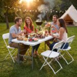 DUMOS 4 Feet Folding Picnic Table, Plastic Table with Carrying Handle, Heavy Duty Portable Table for Camping Party, White - Image 3