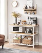 VASAGLE Kitchen Island with 3 Shelves, 47.2 Inches Width Kitchen Shelf with Large Worktop, Stable Steel Structure, Industrial, Easy to Assemble, Oak Color and White UKKI001W09 - Image 5
