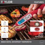 Taylor Digital Instant Read Meat Thermometer for GLP-1 High Protein Meal Prep – Waterproof Kitchen Probe for Chicken, Steak, Lean Cuts, Grill, BBQ – Fast Temperature Check, Blue Backlight Display, Red - Image 3
