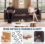 IDEALHOUSE Mid Century Modern Sofa 81 inch, Faux Leather Sofa 3 Seater, Apartment Sofa for Living Room, Chesterfield Tufted Couch with Deep Seats and 2 Pillows, Sectional Style Couch, Dark Brown - Image 7
