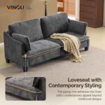 VINGLI 84" Modern Sofa Couch, Linen Velvet 2-Seater Loveseat with Piped Cushions, Removable Cover & 2 Throw Pillows, Upholstered Couches for Living Room, Apartment, Office | Piped Cushions Sofa - Image 4