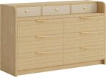 MapleGrace 53'' Wide 9 Drawer Dresser for Bedroom, Wood TV Stand Dresser with Power Outlets & LED Light, Chest of Drawers Closet Store Organizer for Living Room, Hallway, Light Oak - Image 12