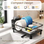 SNTD Dish Drying Rack - Space-Saving Dish Rack for Kitchen Counter, Stainless Steel Dish Drainer with Utensil Holder and Drainboard, 11" W x 15" L (Black) - Image 4