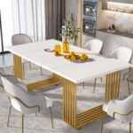 Tribesigns Modern Dining Table for 6-8 People, 70.8 Inches Long White Room Kitchen, Wood Kitchen with Gold Metal Legs, Rectangular Dinner Room, Family Gathering - Image 2
