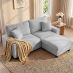 DOPEDIO L-Shaped Sectional Sofa with Storage Ottoman, Modern Chenille Recliner Loveseat, Removable Couch Covers, Pocket Spring Cushions, Solid Wood Frame, Easy to Install (71.25inch, Light Gray) - Image 2