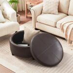 30-Inch Round Storage Ottoman, Modern Ottoman Coffee Table with Removable Top for Living Room, Bedroom, Office (Brown) - Image 7