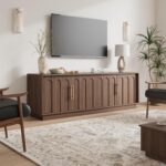 FORTUNETEC TV Stand for 75 Inch TV, Mid Century Modern TV Stand with Arched Design, Wood Grain Finish, Media Console with Adjustable Shelves, 67" Entertainment Center for Living Room Bedroom, Walnut - Image 10