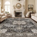 RUUGME Washable 10x14 Area Rug - Soft Area Rugs for Living Room Stain Resistant Carpet Vintage Lightweight Rugs for Bedroom with Non Slip Backing Indoor Ultra-Thin Rugs Home Decor 10x14 Black - Image 2