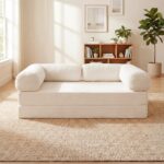 Giantex Folding Sofa Bed, 4-in-1 Convertible Futon Couch with Comfy Corduroy Cover & L-Shaped Removable Armrests, No Assembly Sponge Loveseat, Fold-Out Sleeper Bed for Living Room, Guest Room (Beige) - Image 9