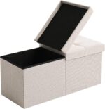 CUYOCA Storage Ottoman Bench Foldable Seat Footrest End of Bed Ottoman with Flipping Lid for Living Room, 75L, 30 inches Linen Fabric Beige - Image 9
