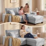 DOPEDIO L-Shaped Sectional Sofa with Storage Ottoman, Modern Chenille Recliner Loveseat, Removable Couch Covers, Pocket Spring Cushions, Solid Wood Frame, Easy to Install (71.25inch, Light Gray) - Image 8
