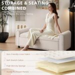 48" Ottoman with Storage, Tufted Storage Ottoman Bench, Convenient Living Room Fabrics Bench Seat, Entryway Shoe Benches with Inner Zipper & Arm, Upholstered Window Seat Ottomans with Rivets, Beige - Image 7