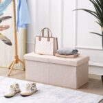 CUYOCA Storage Ottoman Bench Foldable Seat Footrest End of Bed Ottoman with Flipping Lid for Living Room, 75L, 30 inches Linen Fabric Beige - Image 6