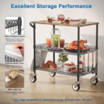 Leteuke Rolling Kitchen Carts with Wheels, 34" L x 17.5" W, 3-Tier Heavy Duty Utility Cart with Wood Tabletop, NSF Commercial Metal Serving Cart with Handle and Shelf Liner for Kitchen, Black - Image 7