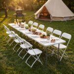 DUMOS 4 Feet Folding Picnic Table, Plastic Table with Carrying Handle, Heavy Duty Portable Table for Camping Party, White - Image 9
