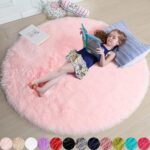 Amdrebio Light Pink Round Circle Rug 4Ft for Girls Bedroom, Fluffy Cute Area Rugs for Kids Room Decor Aesthetic, Kawaii Shag Fuzzy Fur Carpet for Nursery, Preppy Dorm, Classroom, Playroom, Teen, Baby - Image 2