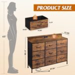 WLIVE Dresser TV Stand for 45, 50, 55 inch TV, Entertainment Center with LED Lights & Charging Station, Chest of Drawers with 9 Fabric Drawers and Open Shelves for Living Room, Hallway, Rustic Brown - Image 4
