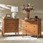 HULALA HOME End Table with Charging Station & Hidden Drawer, 30" Tall Side Table with Pull-Out Shelf, Rubberwood Legs(Set of 2, Teak) - Image 2