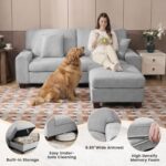 DOPEDIO L-Shaped Sectional Sofa with Storage Ottoman, Modern Chenille Recliner Loveseat, Removable Couch Covers, Pocket Spring Cushions, Solid Wood Frame, Easy to Install (71.25inch, Light Gray) - Image 4