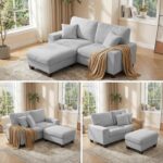 DOPEDIO L-Shaped Sectional Sofa with Storage Ottoman, Modern Chenille Recliner Loveseat, Removable Couch Covers, Pocket Spring Cushions, Solid Wood Frame, Easy to Install (71.25inch, Light Gray) - Image 7