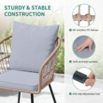 YITAHOME 3 Piece Bistro Set Outdoor with Thick Cushions&Table All-Weather Wicker Patio Furniture Set with Armrest Rattan Conversation Set for Balcony, Backyard, Pool, Porch, Deck - Grey - Image 6