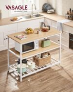 VASAGLE Kitchen Island with 3 Shelves, 47.2 Inches Width Kitchen Shelf with Large Worktop, Stable Steel Structure, Industrial, Easy to Assemble, Oak Color and White UKKI001W09 - Image 3