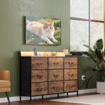 WLIVE Dresser TV Stand for 45, 50, 55 inch TV, Entertainment Center with LED Lights & Charging Station, Chest of Drawers with 9 Fabric Drawers and Open Shelves for Living Room, Hallway, Rustic Brown - Image 9